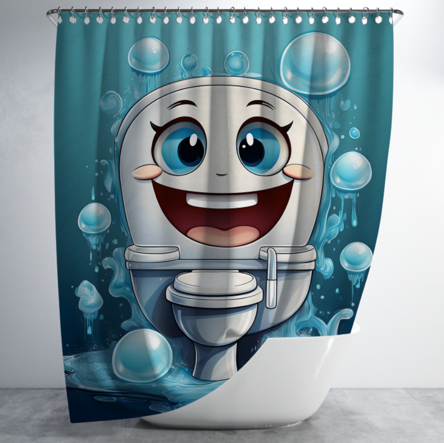 Штора в душ Веселий мультяшний унітаз блакитний 1 для ванної 150х200 см