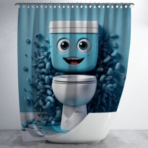 Штора в душ Веселий мультяшний унітаз блакитний для ванної 150х200 см