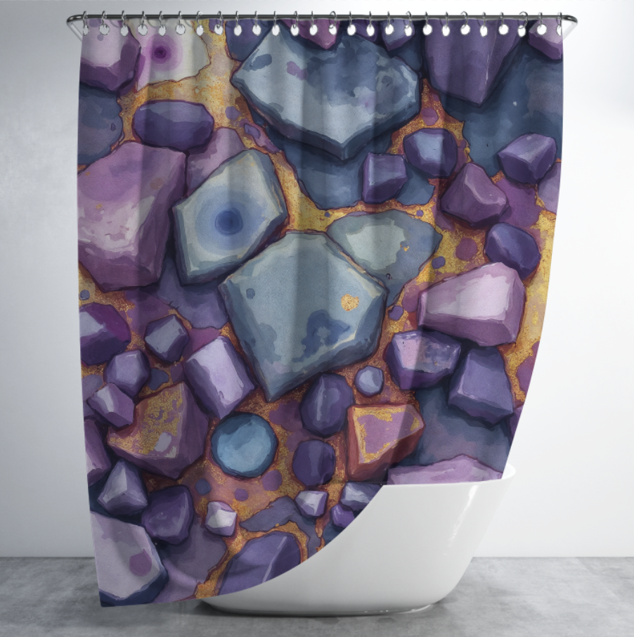 Штора в душ Блискуче фіолетове каміння для ванної 150х200 см