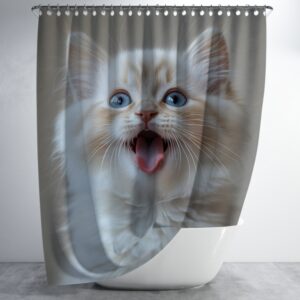 Штора в душ Білий кіт кошеня для ванної 150х200 см