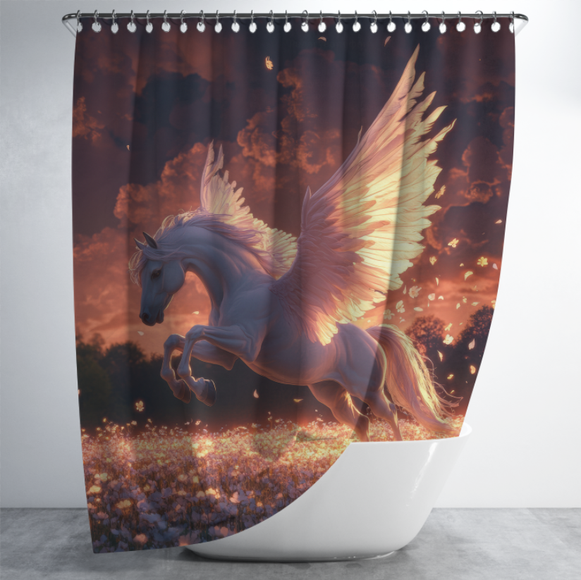 Штора в душ Білий кінь пегас для ванної 150х200 см