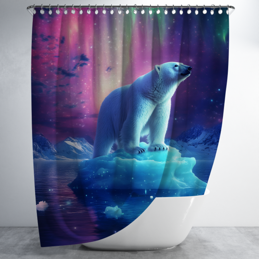 Штора в душ Білий ведмідь на айсбергу для ванної 150х200 см
