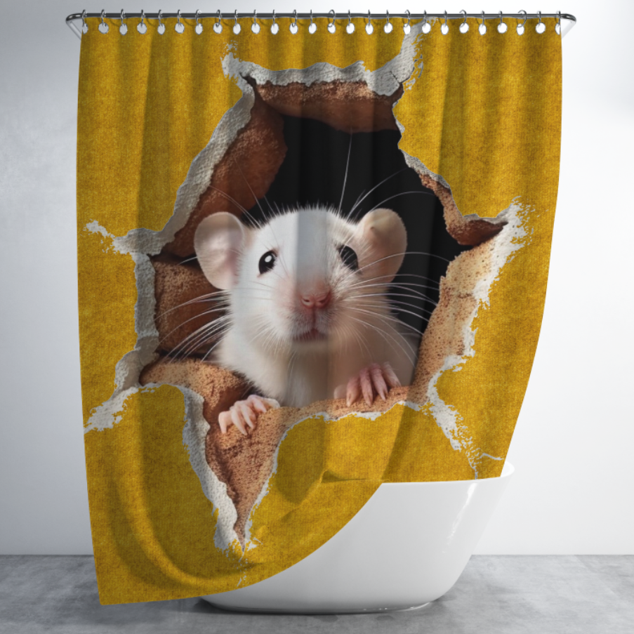 Штора в душ Біла миша пацюк вилізає з дірки отвору для ванної 150х200 см