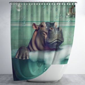 Штора в душ Бегемот купається у ванні для ванної 150х200 см