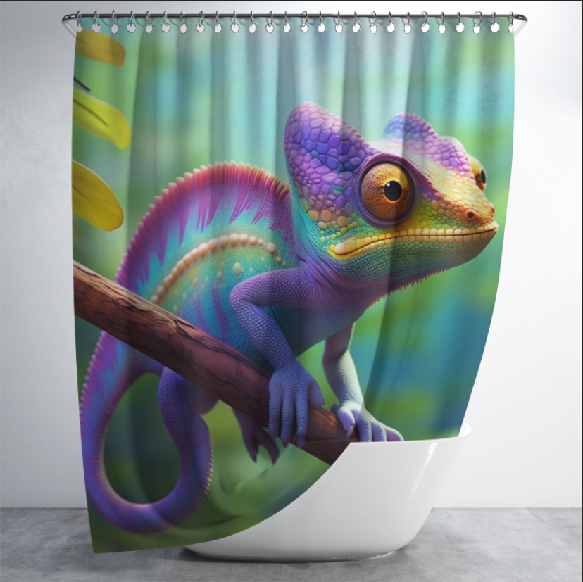 Штора в душ Барвистий хамелеон на гілці для ванної 150х200 см
