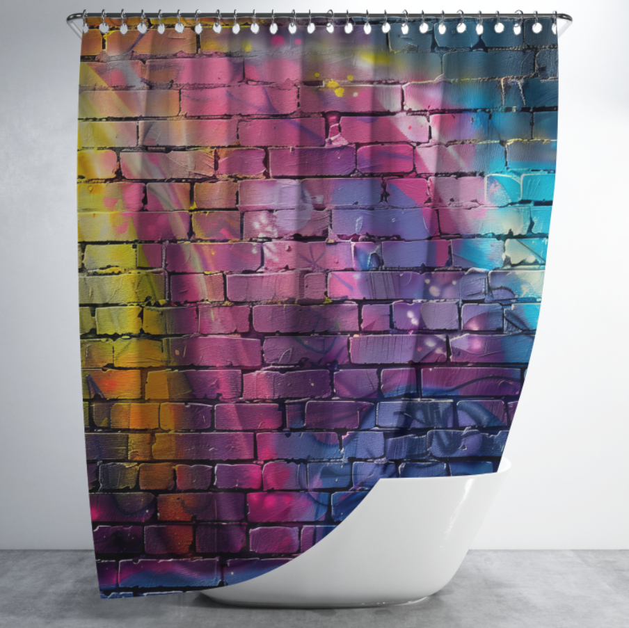 Штора в душ Барвиста цегляна стіна графіті для ванної 150х200 см