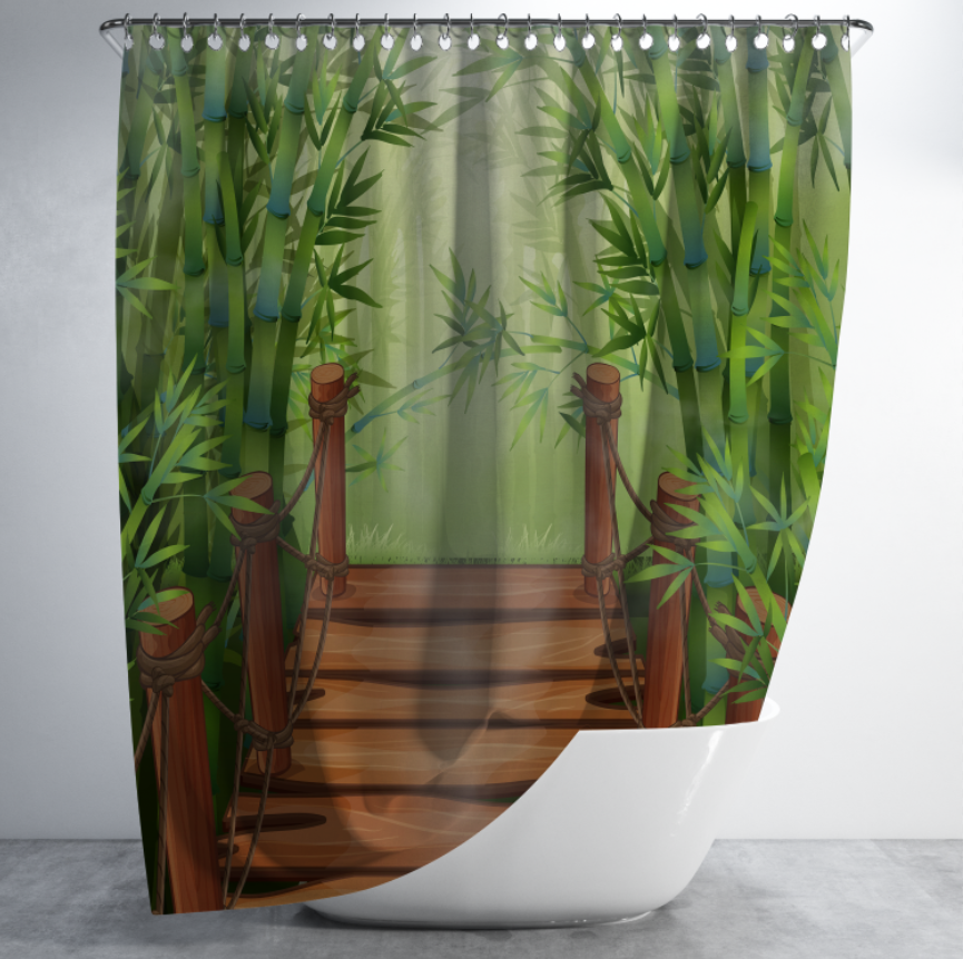 Штора в душ Бамбуковий міст біля річки для ванної 150х200 см