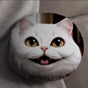 Подушка пуф "Морда білого кота" кругла