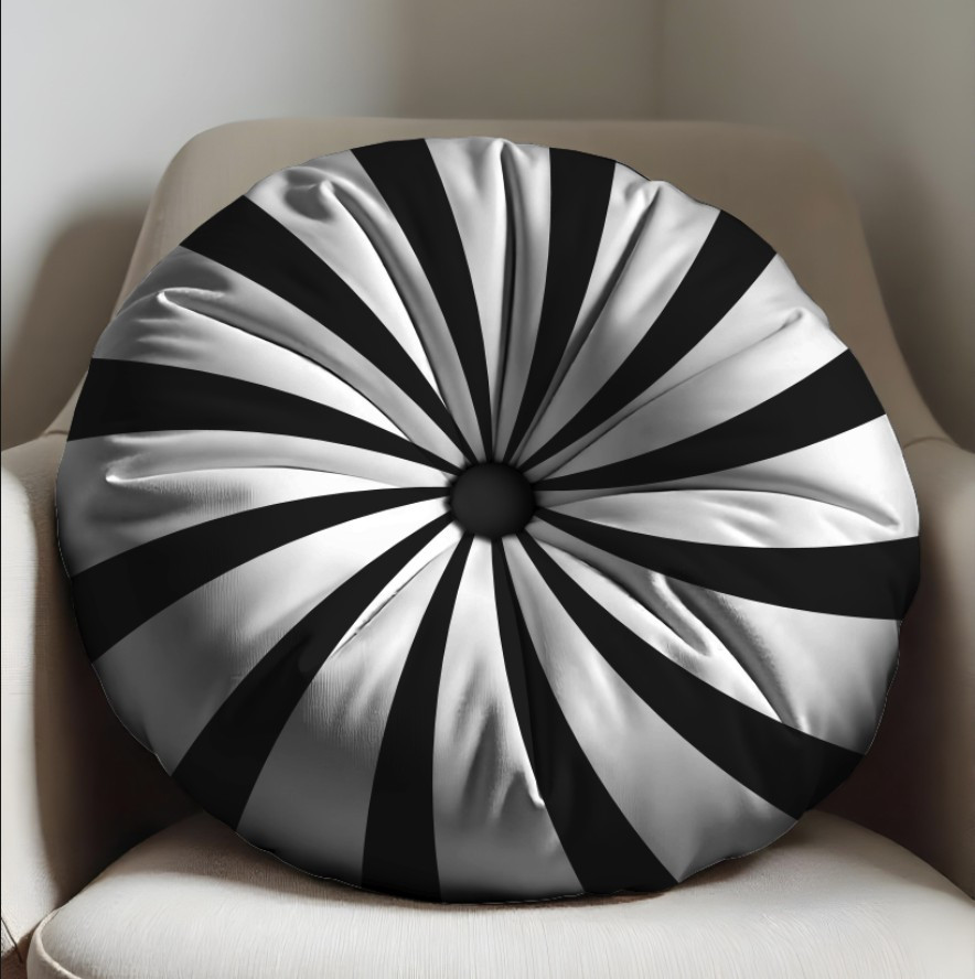 Подушка пуф "З чорно білим смугастим візерунком в стилі оп арт" кругла