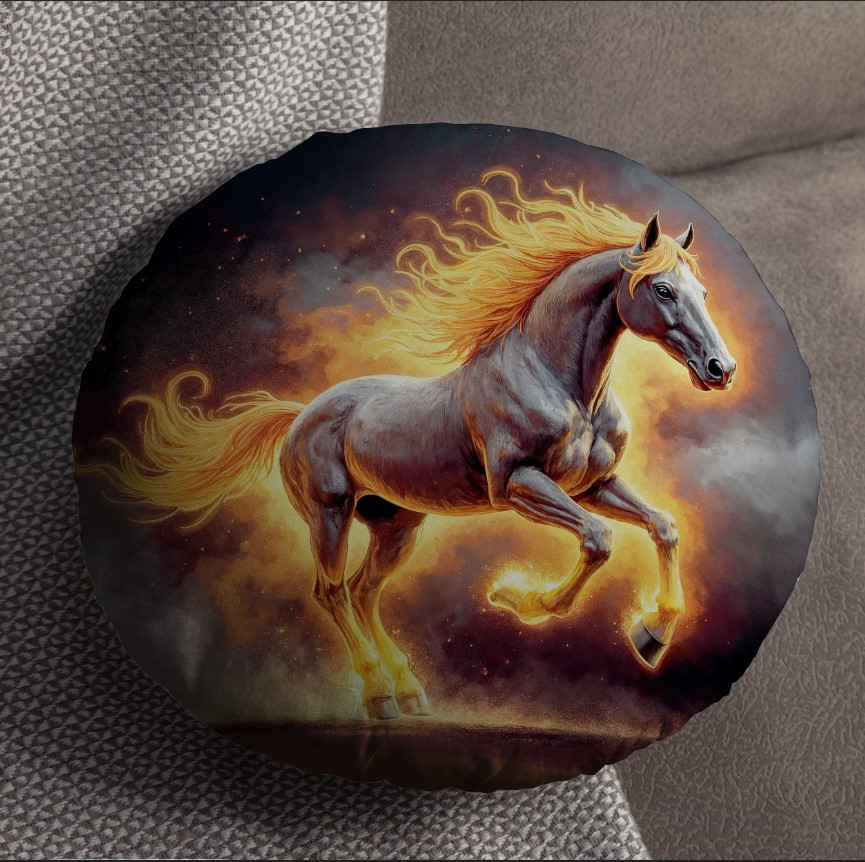Подушка пуф "Вогняний кінь 156" кругла