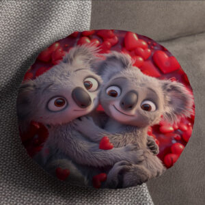 Подушка пуф "Валентинка з коалами сердечки" кругла