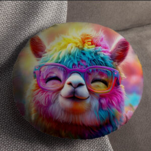 Подушка пуф "Барвиста лама альпака" кругла