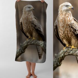 Рушник Яструб сидить на гілці пляжний з принтом ВСІ розміри