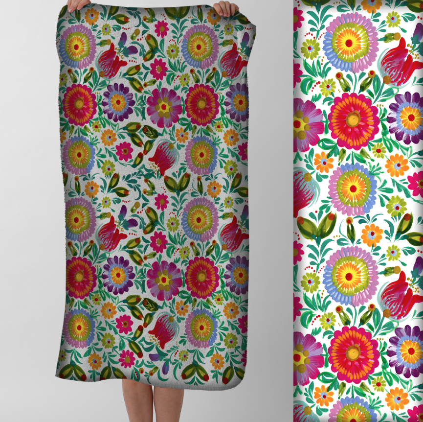 Рушник Яскраві квіткові візерунки орнаменти петриківський розпис червоно зелені 6 пляжний з принтом ВСІ розміри