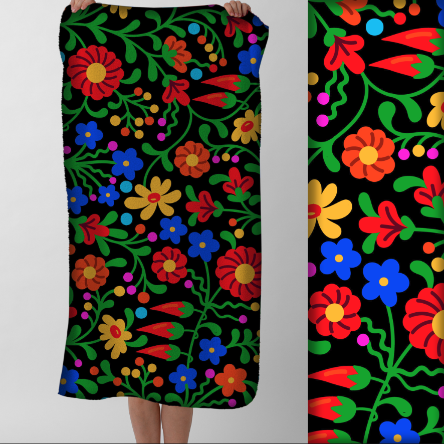 Рушник Яскраві квіткові візерунки орнаменти мексиканський стиль 4 пляжний з принтом ВСІ розміри