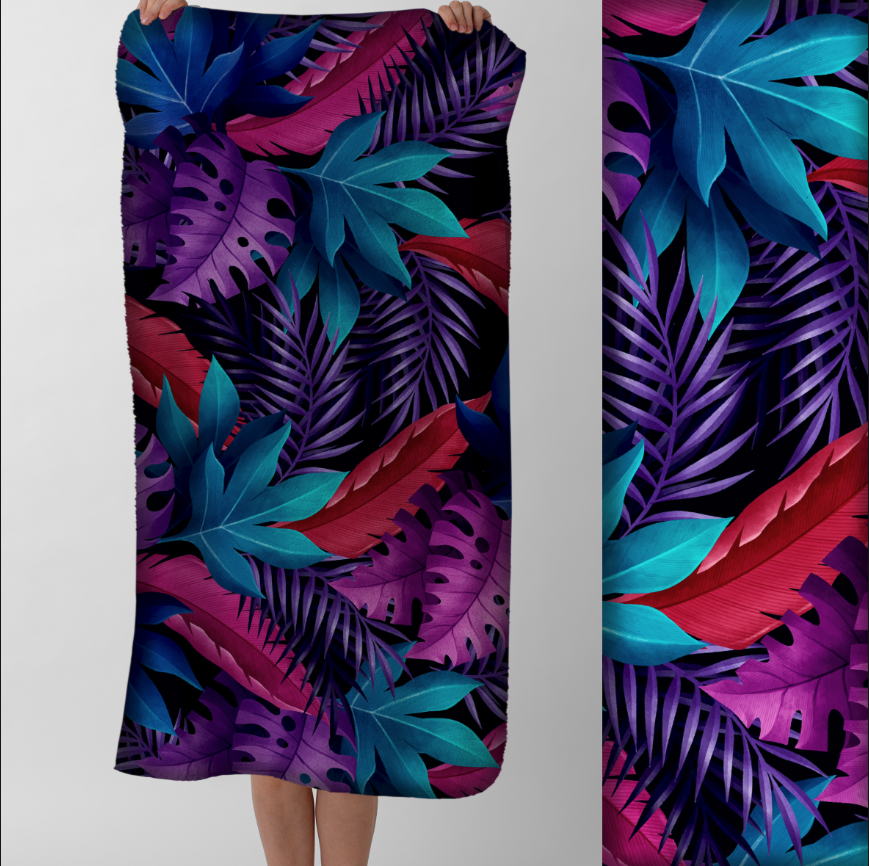 Рушник Яскравий тропічний візерунок листя пальм темний тропічний бохо пляжний з принтом ВСІ розміри