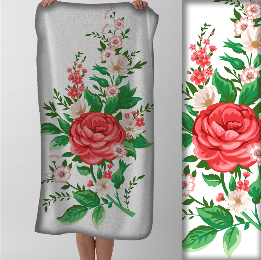 Рушник Яскравий квітковий візерунок троянди пляжний з принтом ВСІ розміри