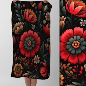 Рушник Яскравий квітковий візерунок петриківський розпис багатобарвні квіти та листя текстура живопису 9654 пляжний з принтом ВСІ