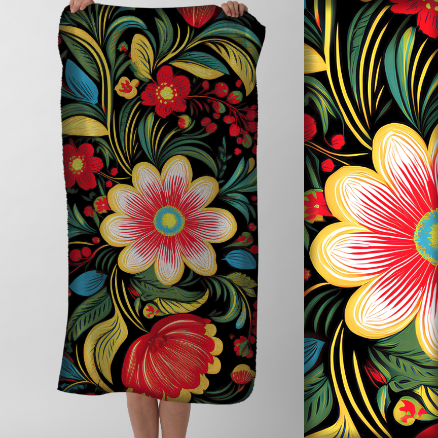 Рушник Яскравий квітковий візерунок петриківський розпис 61 пляжний з принтом ВСІ розміри