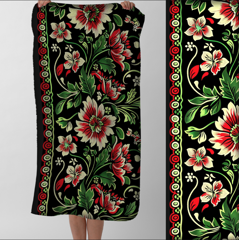 Рушник Яскравий квітковий візерунок петриківський розпис 36 пляжний з принтом ВСІ розміри