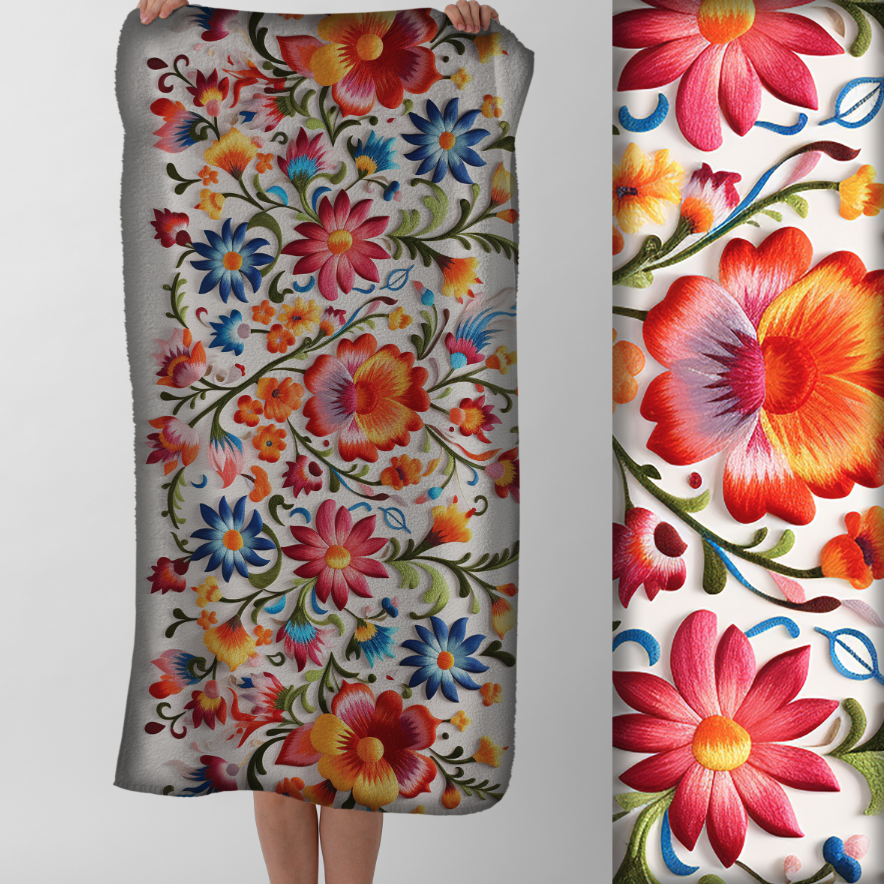 Рушник Яскравий квітковий візерунок петриківський розпис 26 пляжний з принтом ВСІ розміри