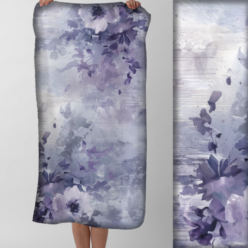 Рушник Акварельні квіти бузкових фіолетових відтінків вінтажні пляжний з принтом ВСІ розміри