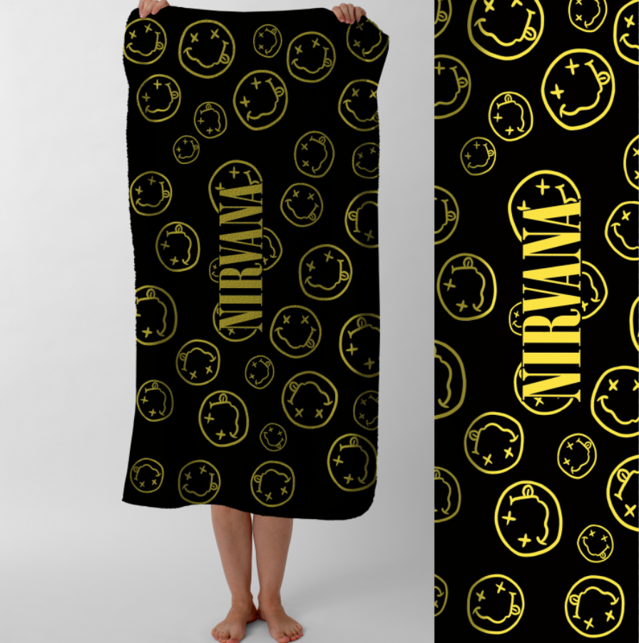 Рушник Nirvana грандж гурт рок нірвана пляжний з принтом ВСІ розміри