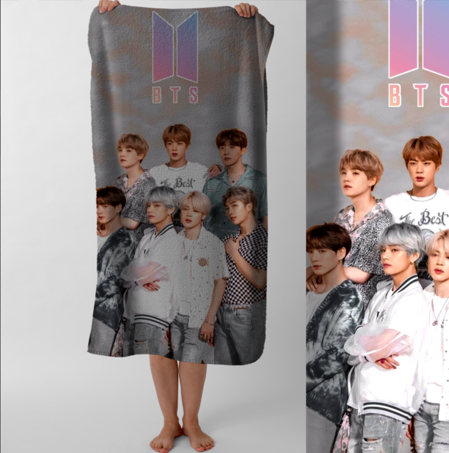 Рушник BTS гурт K pop музика пляжний з принтом ВСІ розміри