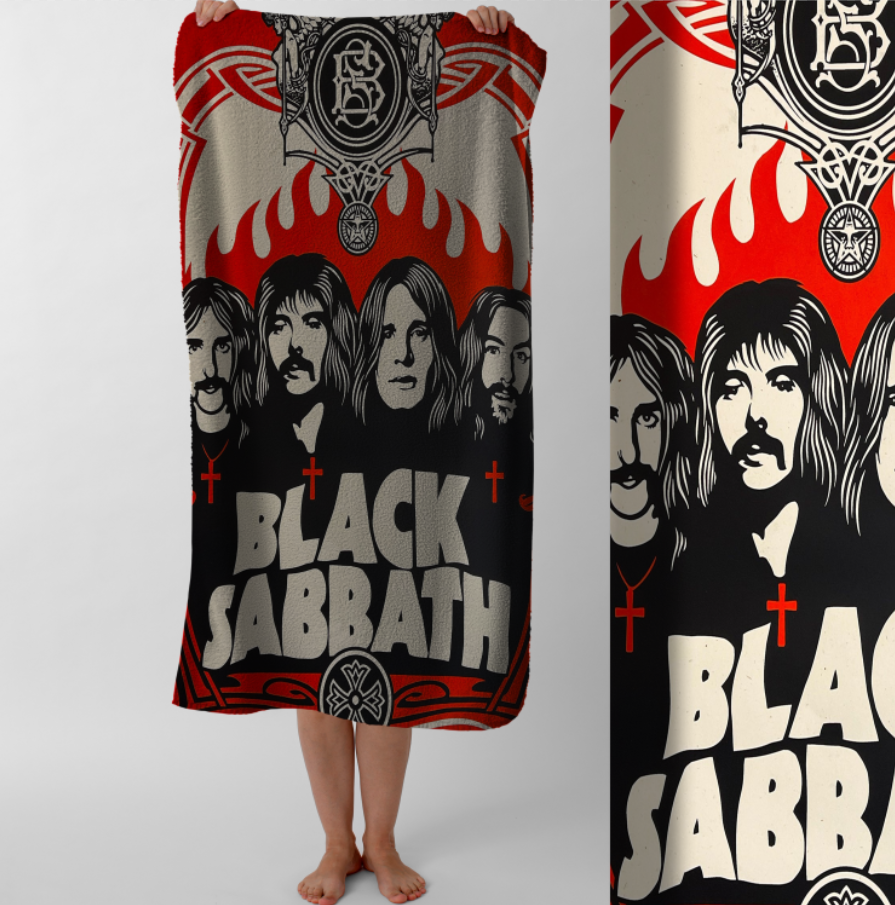Рушник Black Sabbath блек саббат рок гурт музика 3 пляжний з принтом ВСІ розміри