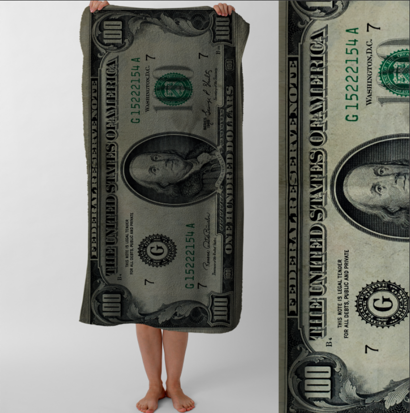 Рушник 100 доларів купюра банкнота гроші пляжний з принтом ВСІ розміри