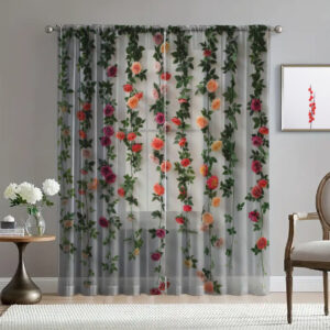 Гардина тюль Троянди квіти зелені листя каскад 3 принт ВСІ розміри