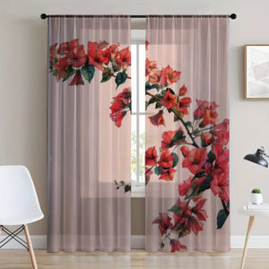 Гардина тюль Ніжні квіти польові каскад червоні 115 принт ВСІ розміри