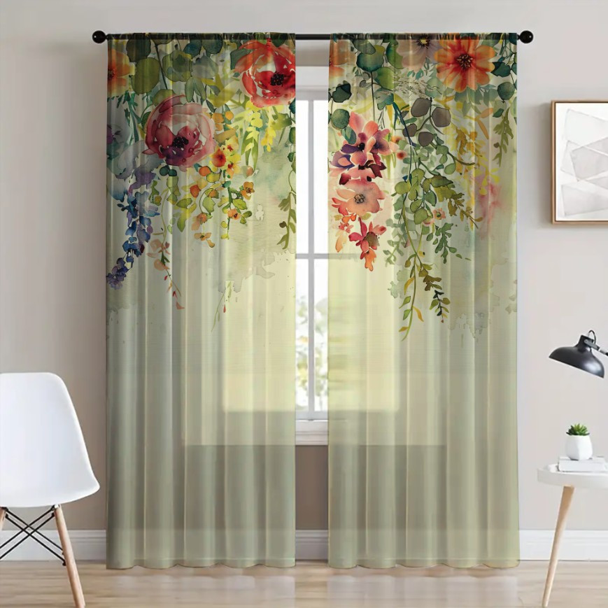 Гардина тюль Ніжні квіти польові каскад акварель 8 принт ВСІ розміри