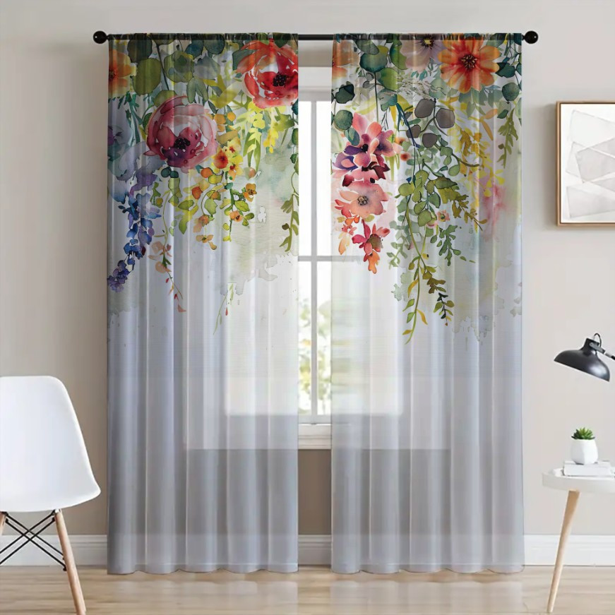 Гардина тюль Ніжні квіти польові каскад акварель 45 принт ВСІ розміри