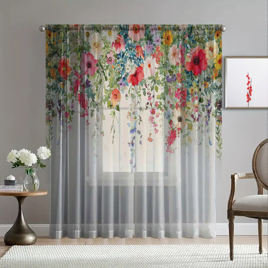 Гардина тюль Ніжні квіти польові каскад 98 принт ВСІ розміри