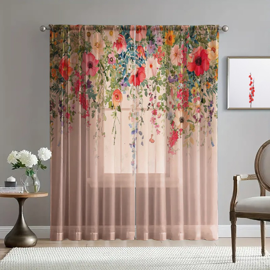 Гардина тюль Ніжні квіти польові каскад 85 принт ВСІ розміри