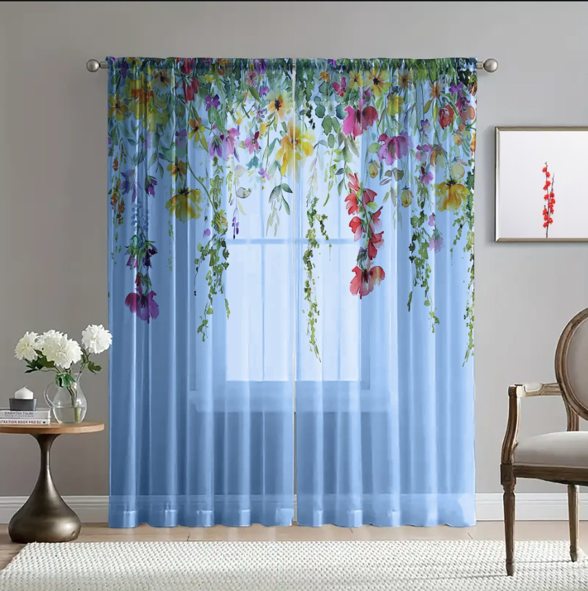 Гардина тюль Ніжні квіти польові каскад 355 принт ВСІ розміри