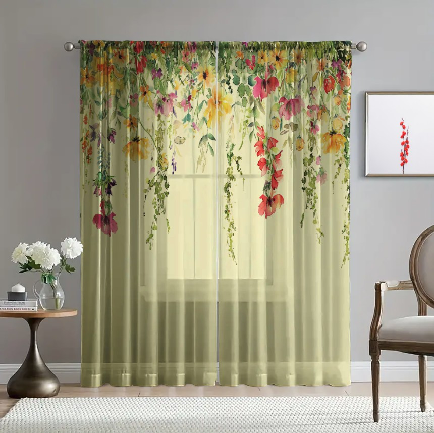 Гардина тюль Ніжні квіти польові каскад 3357 принт ВСІ розміри