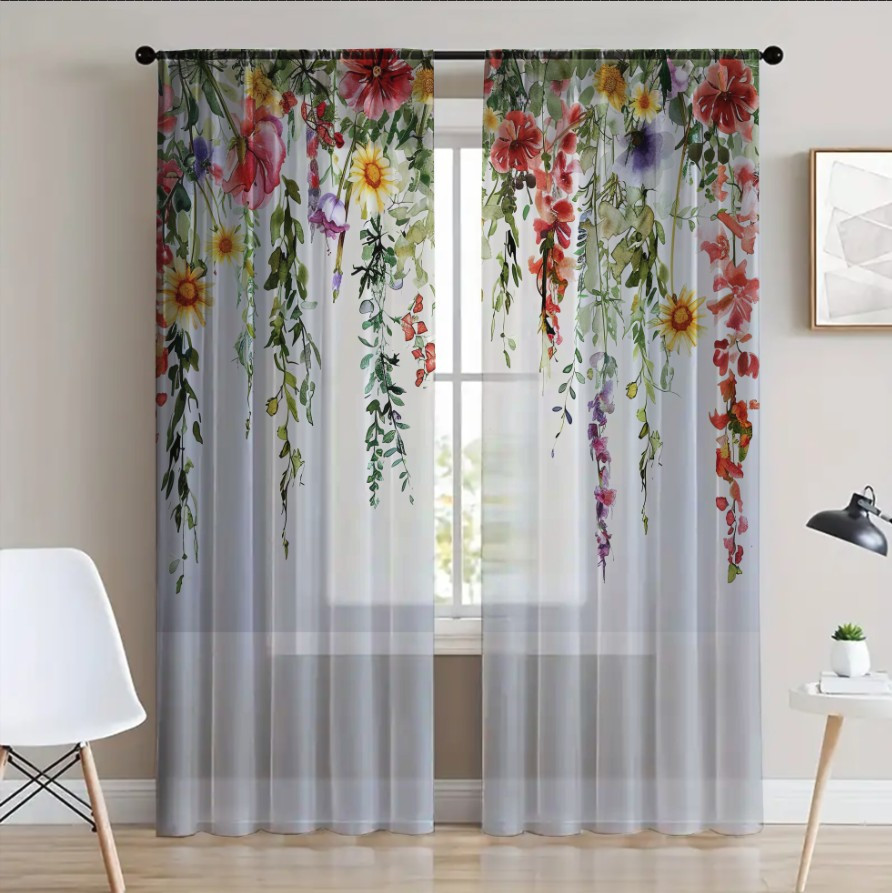 Гардина тюль Ніжні квіти польові каскад 13 принт ВСІ розміри