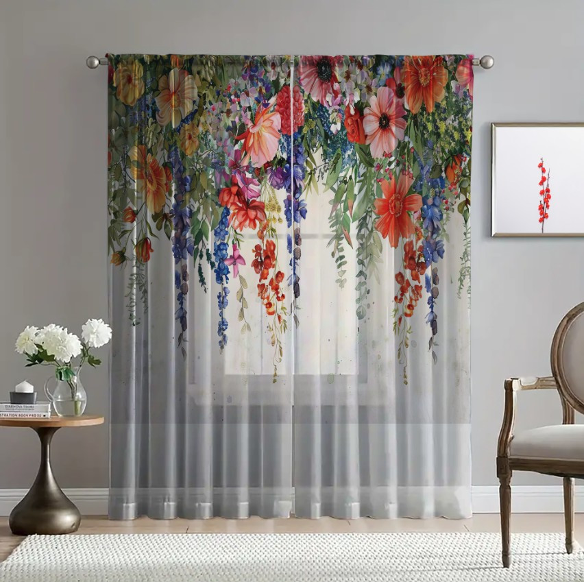 Гардина тюль Ніжні квіти польові 45 принт ВСІ розміри