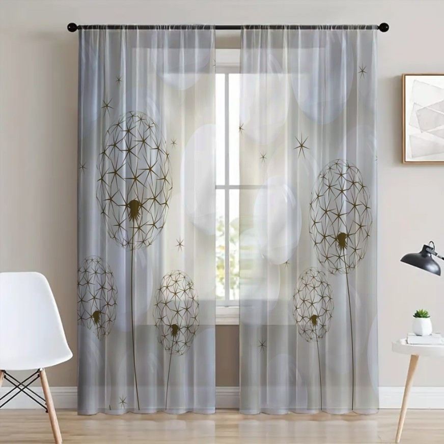 Гардина тюль Ніжні квіти кульбабки принт ВСІ розміри