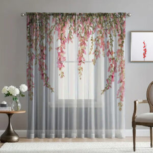 Гардина тюль Ніжні квіти зелені листя каскад 1 принт ВСІ розміри