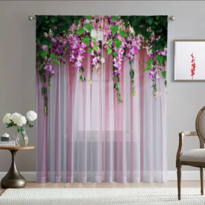 Гардина тюль Малинові квіти бегонії каскад принт ВСІ розміри