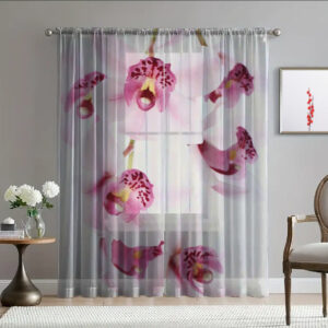 Гардина тюль Квіти рожева орхідея 3 принт ВСІ розміри