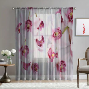 Гардина тюль Квіти рожева орхідея 2 принт ВСІ розміри