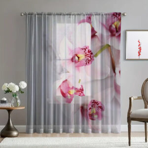 Гардина тюль Квіти рожева орхідея 1 принт ВСІ розміри