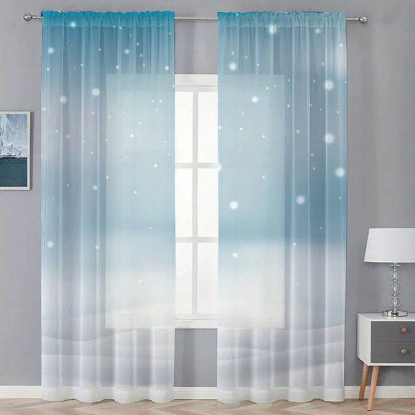 Гардина тюль Зимовий пейзаж сніг природа сугроби сніжинки 1 принт ВСІ розміри