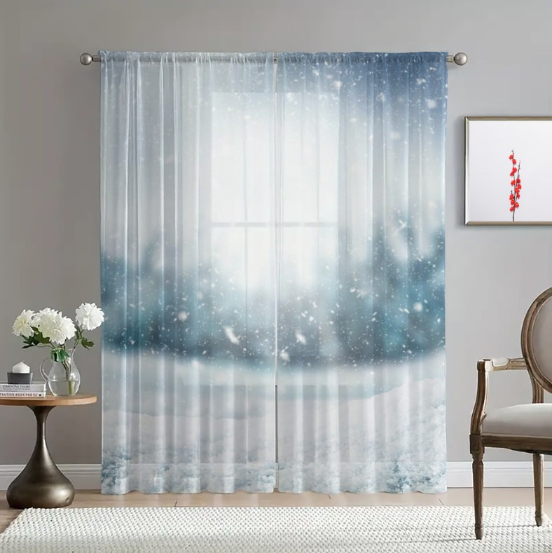 Гардина тюль Зимовий пейзаж сніг природа принт ВСІ розміри