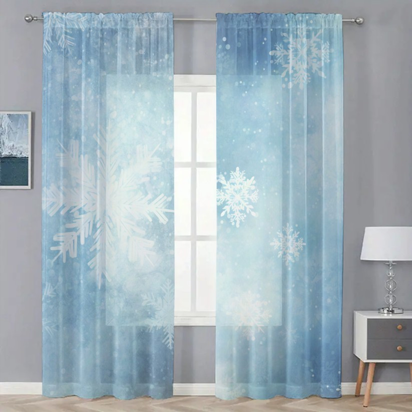 Гардина тюль Зима сніг сніжинки святковий стиль 1 принт ВСІ розміри