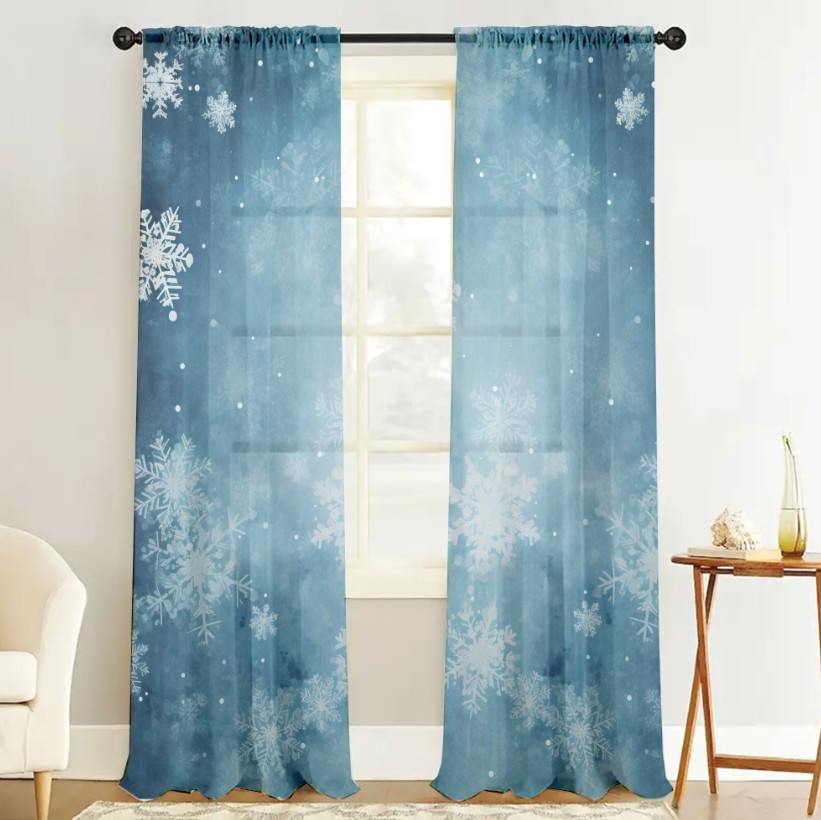 Гардина тюль Зима сніг сніжинки святковий стиль принт ВСІ розміри